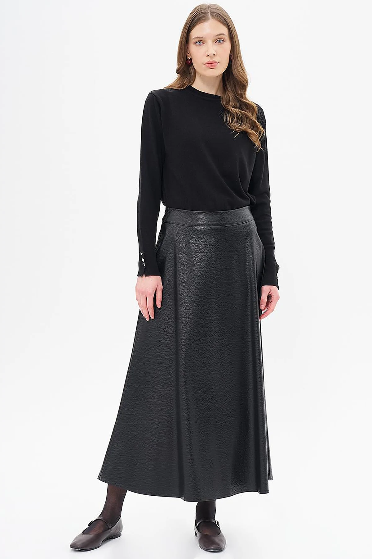 Faux Leather Flared Skirt Black