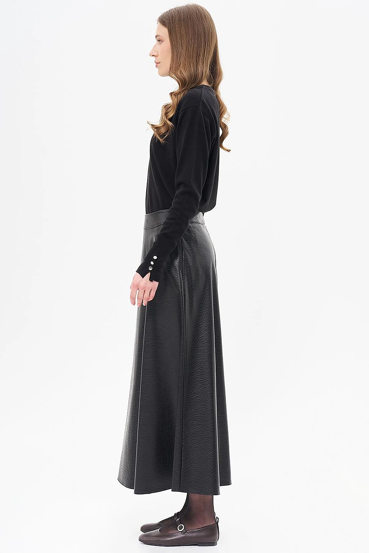 Faux Leather Flared Skirt Black
