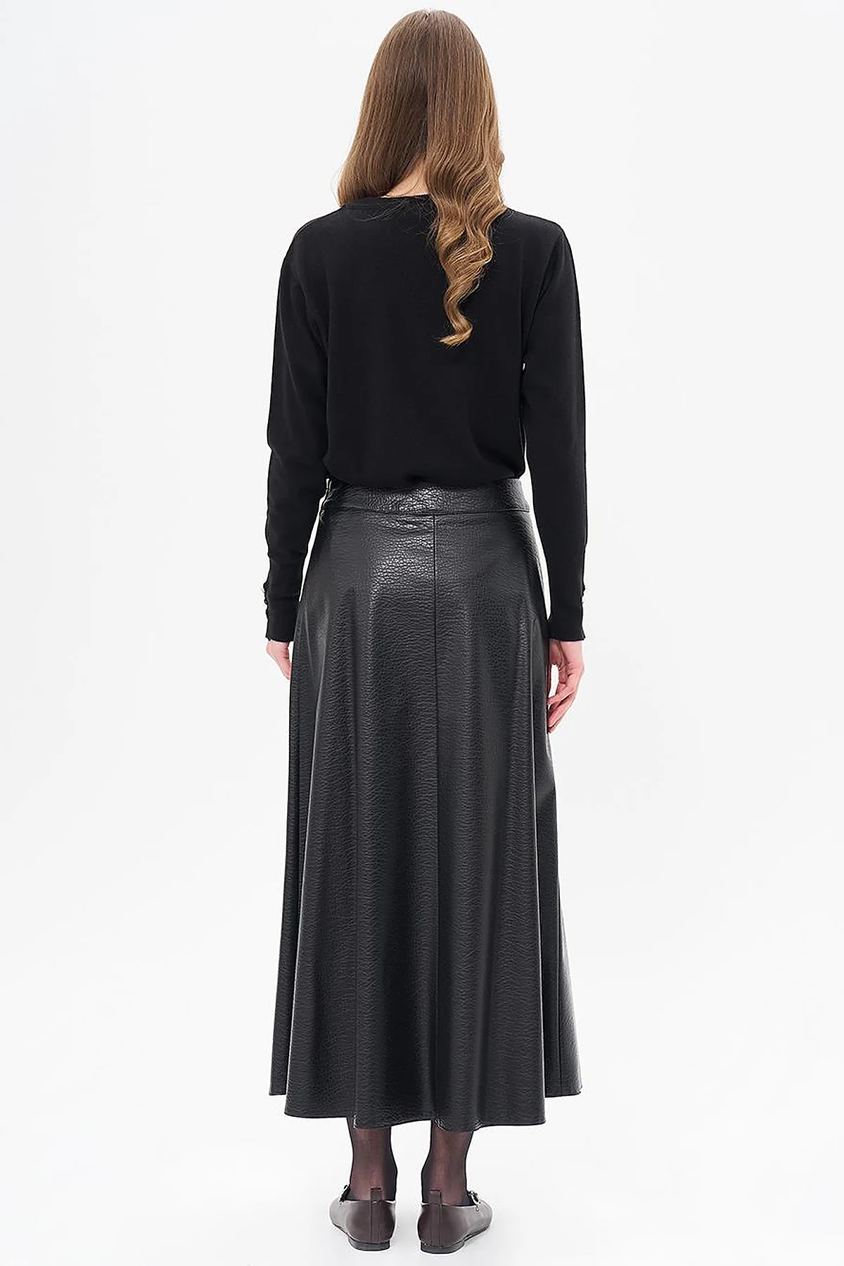 Faux Leather Flared Skirt Black