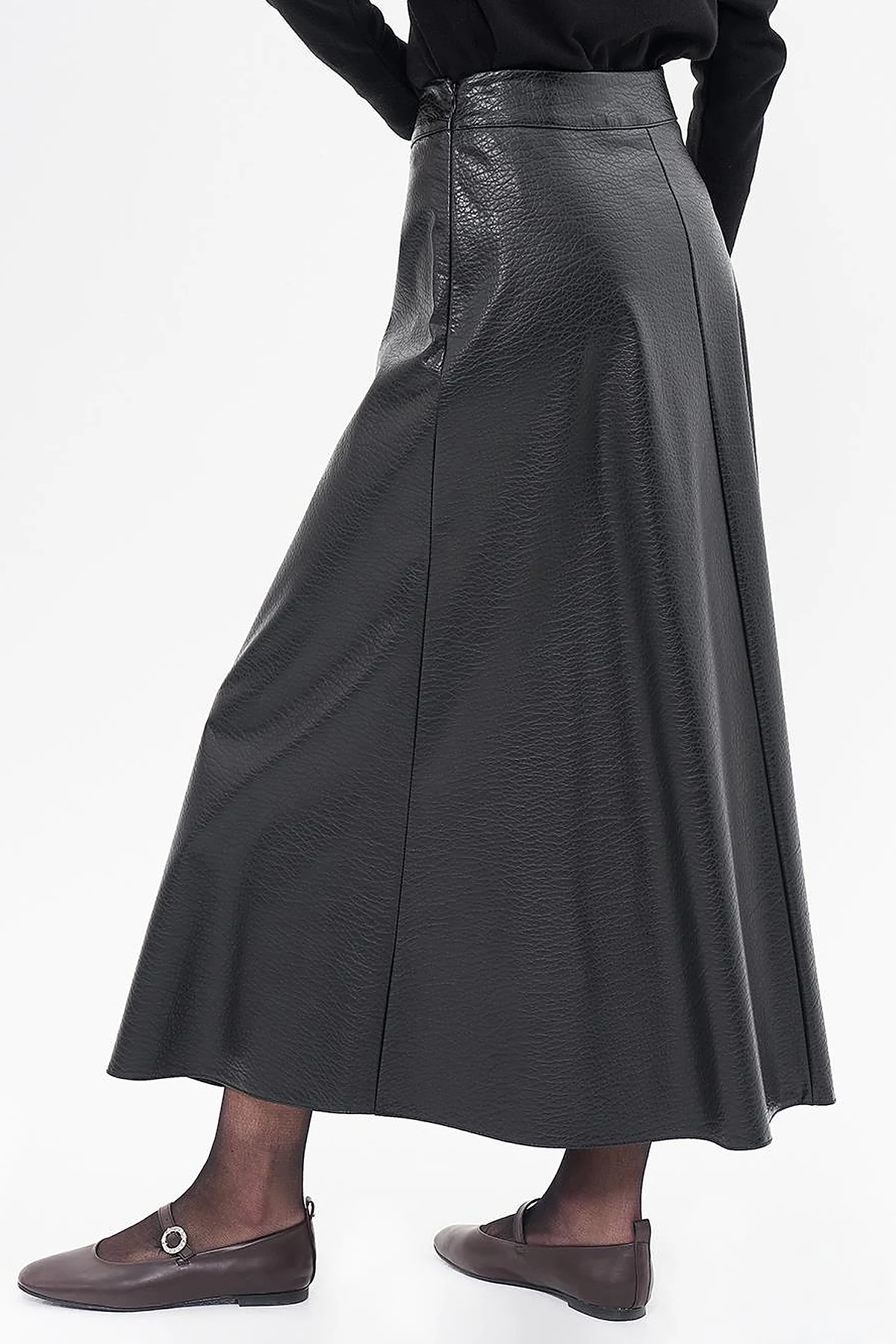 Faux Leather Flared Skirt Black