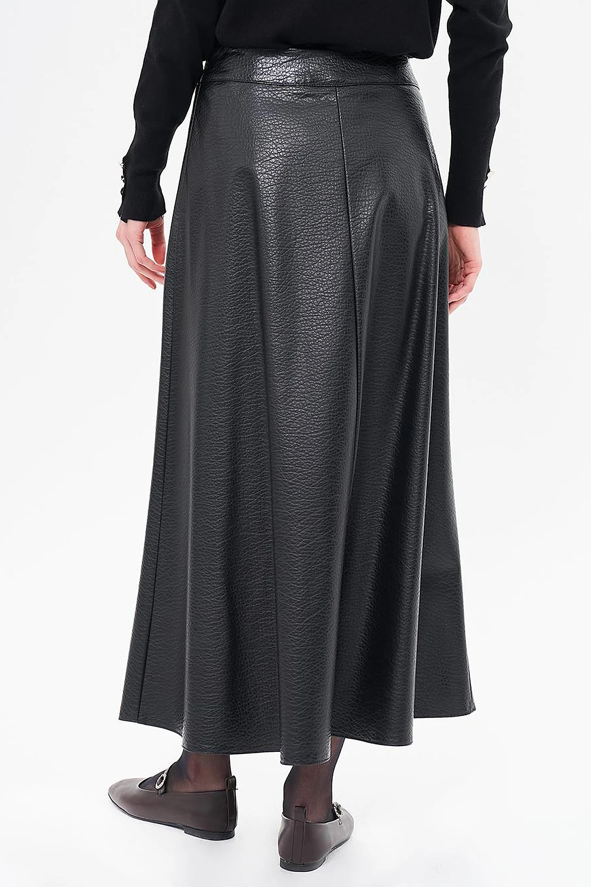 Faux Leather Flared Skirt Black