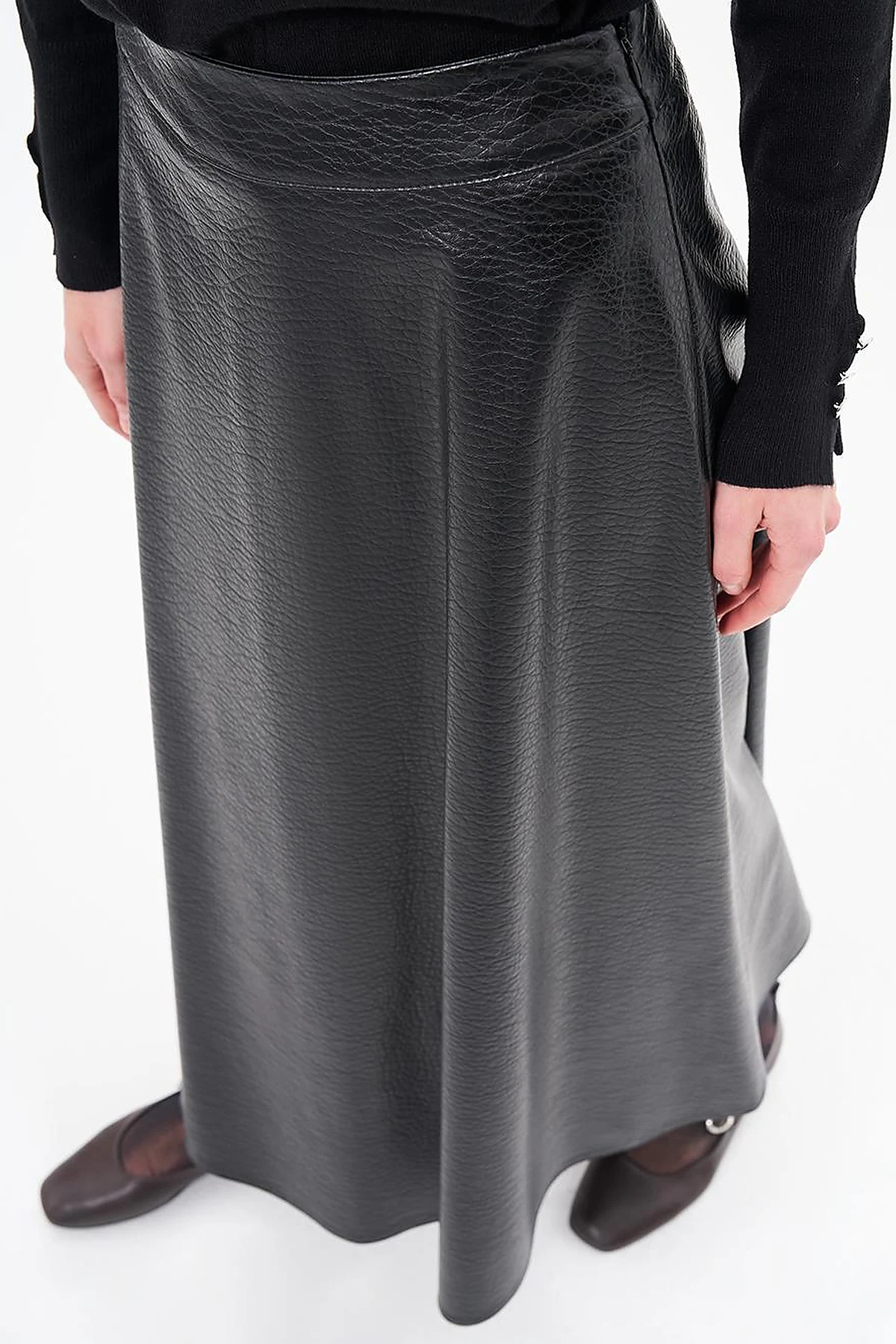 Faux Leather Flared Skirt Black