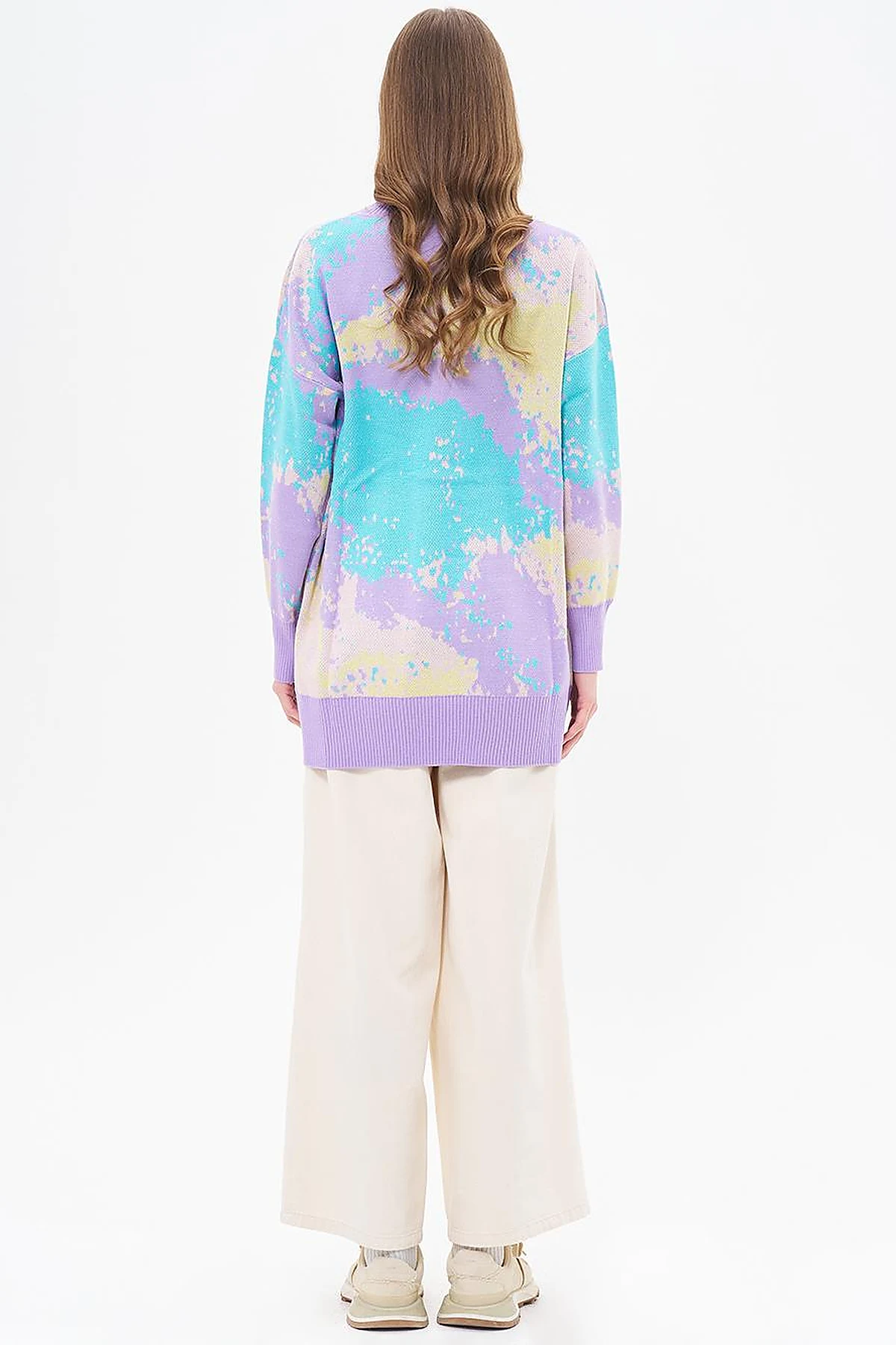 Abstract Patterned Half Turtleneck Knitwear Tunic Lilac