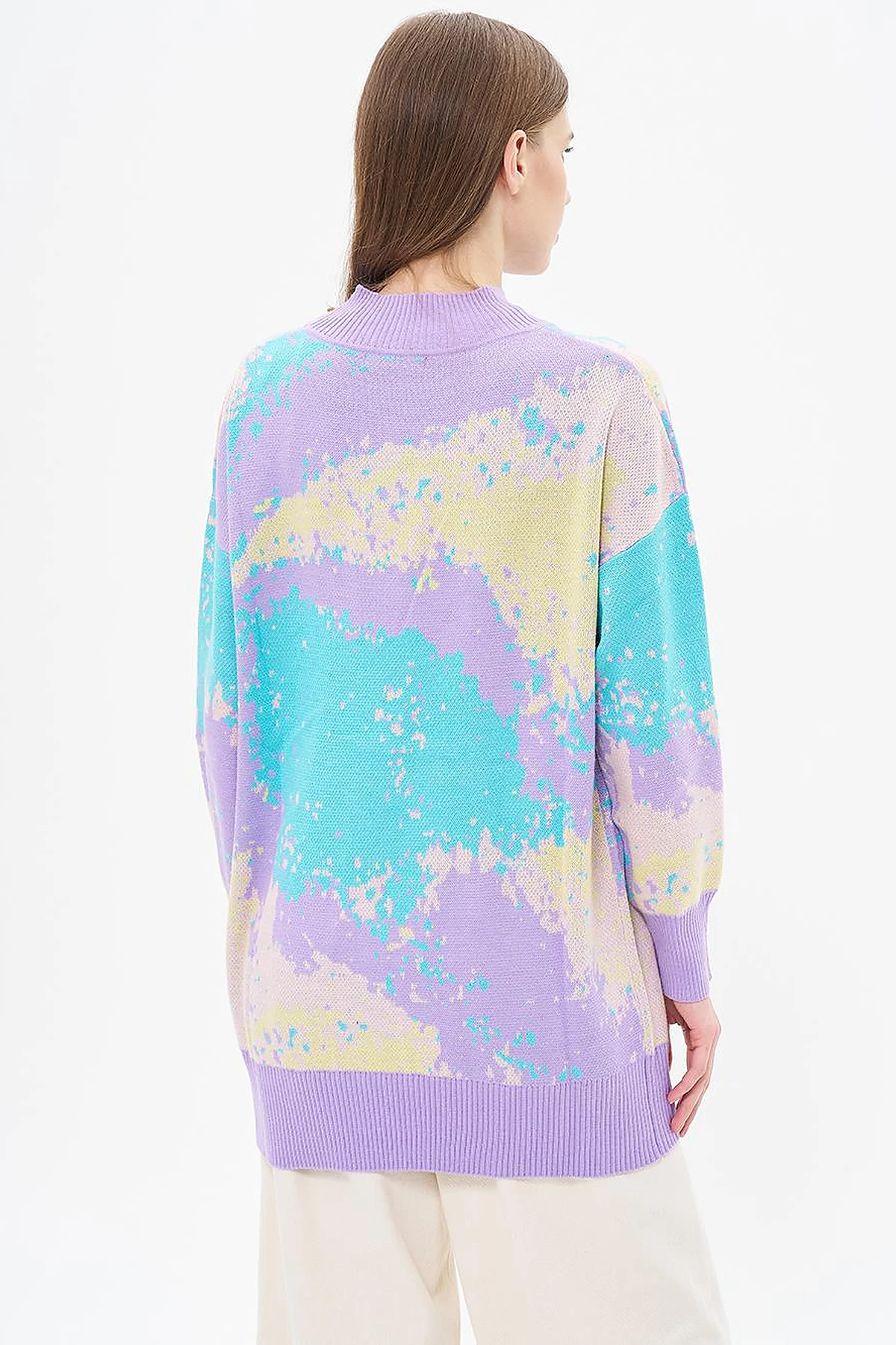 Abstract Patterned Half Turtleneck Knitwear Tunic Lilac