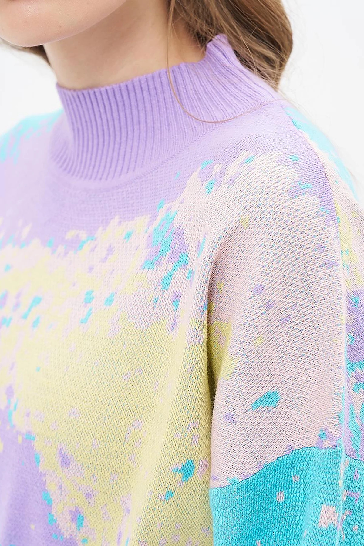 Abstract Patterned Half Turtleneck Knitwear Tunic Lilac