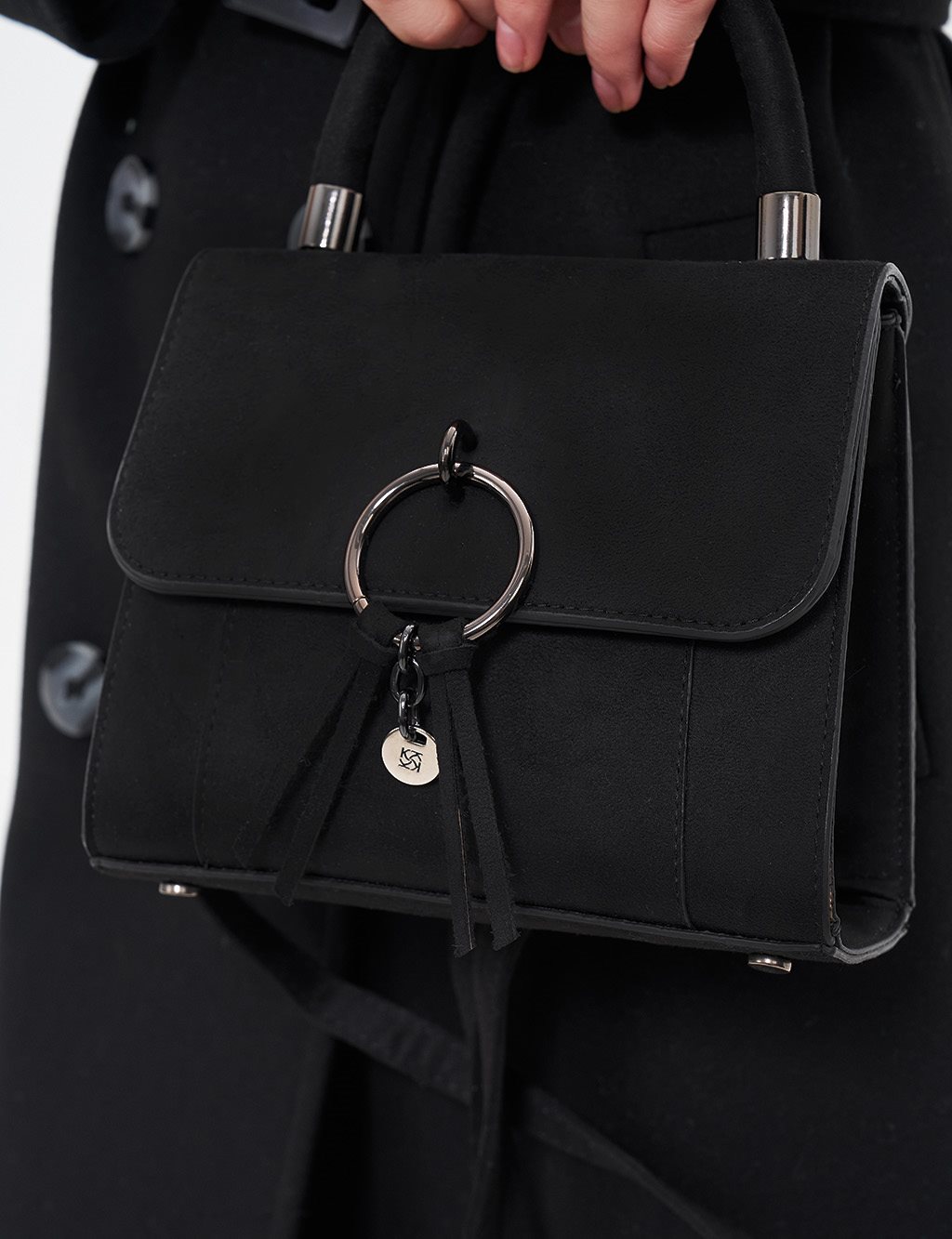  Flap Bag with Ring Metal Detail in Black