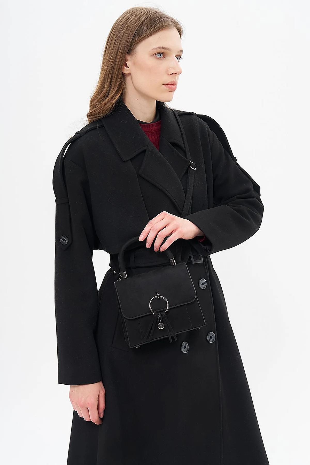  Flap Bag with Ring Metal Detail in Black
