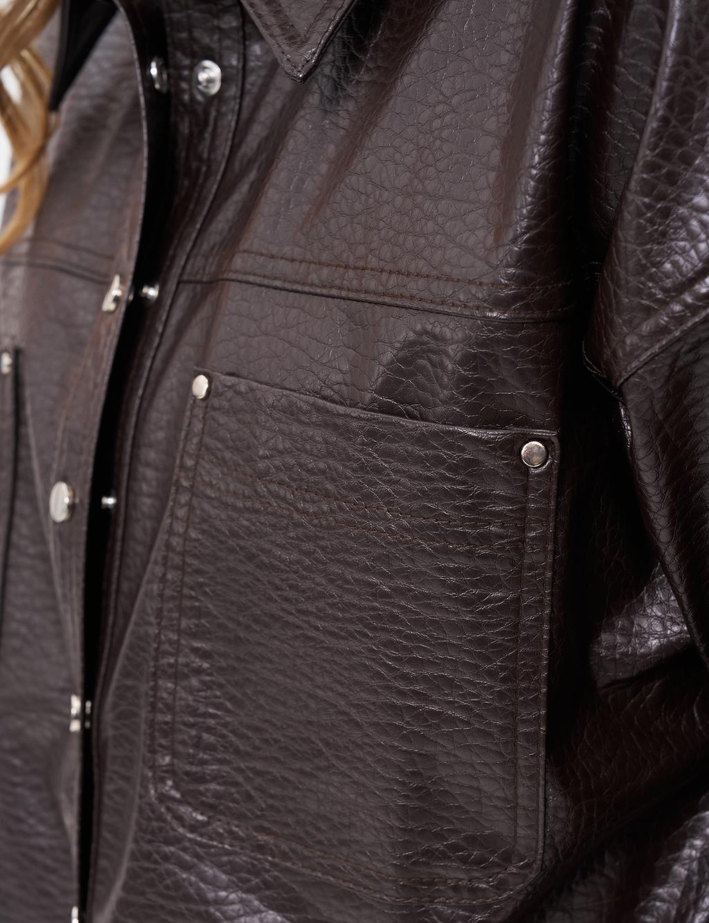 Snap Faux Leather Jacket Dark Brown