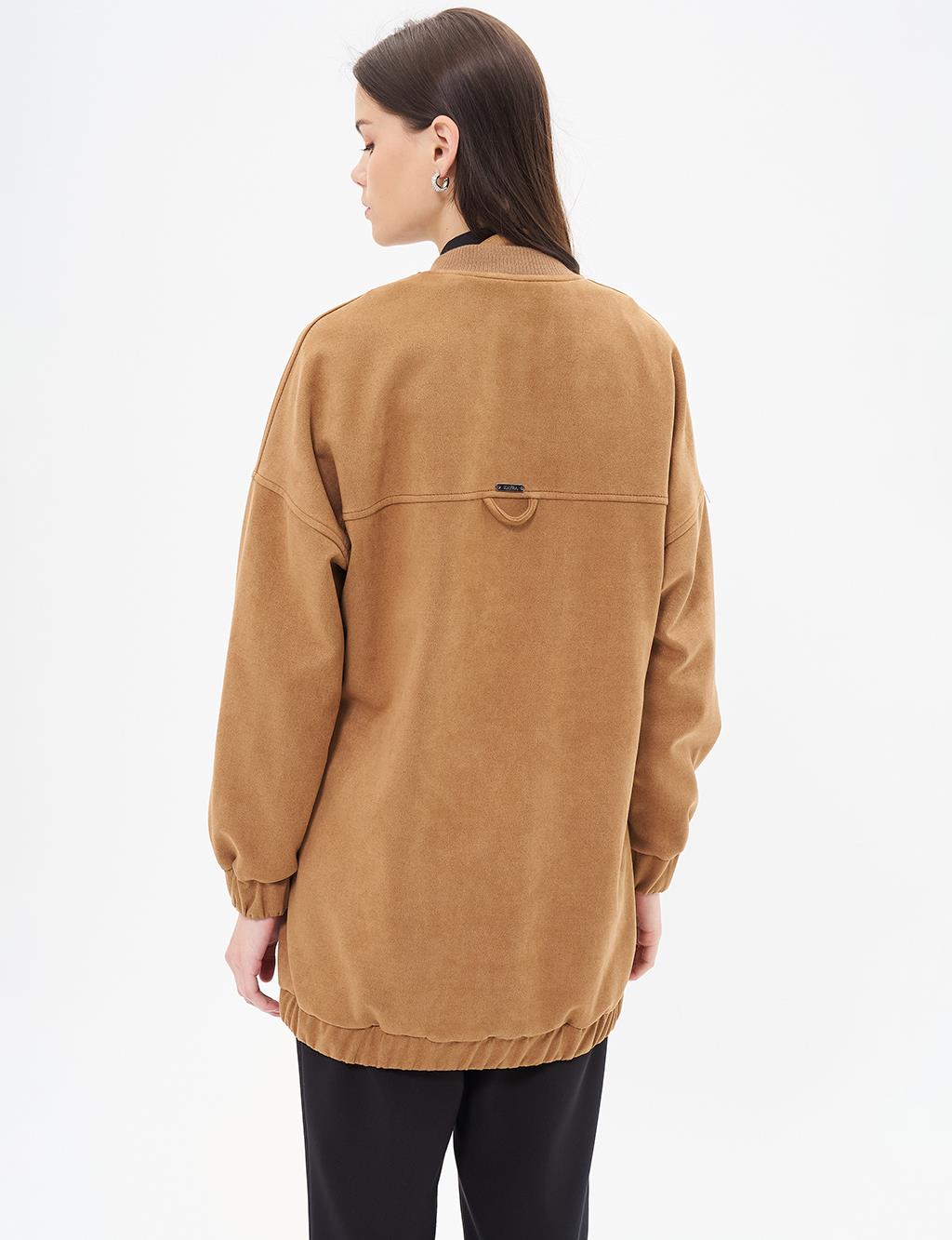 Suede Jacket Camel with Embroidery Detail