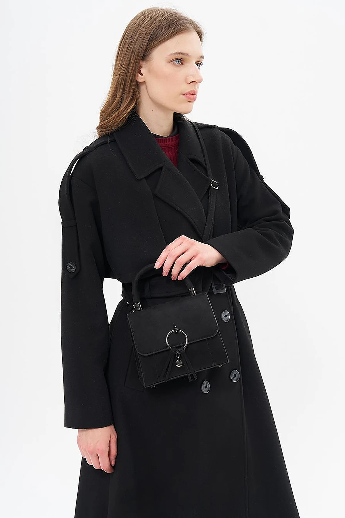 Men's Collar Buckle Wool Coat Black