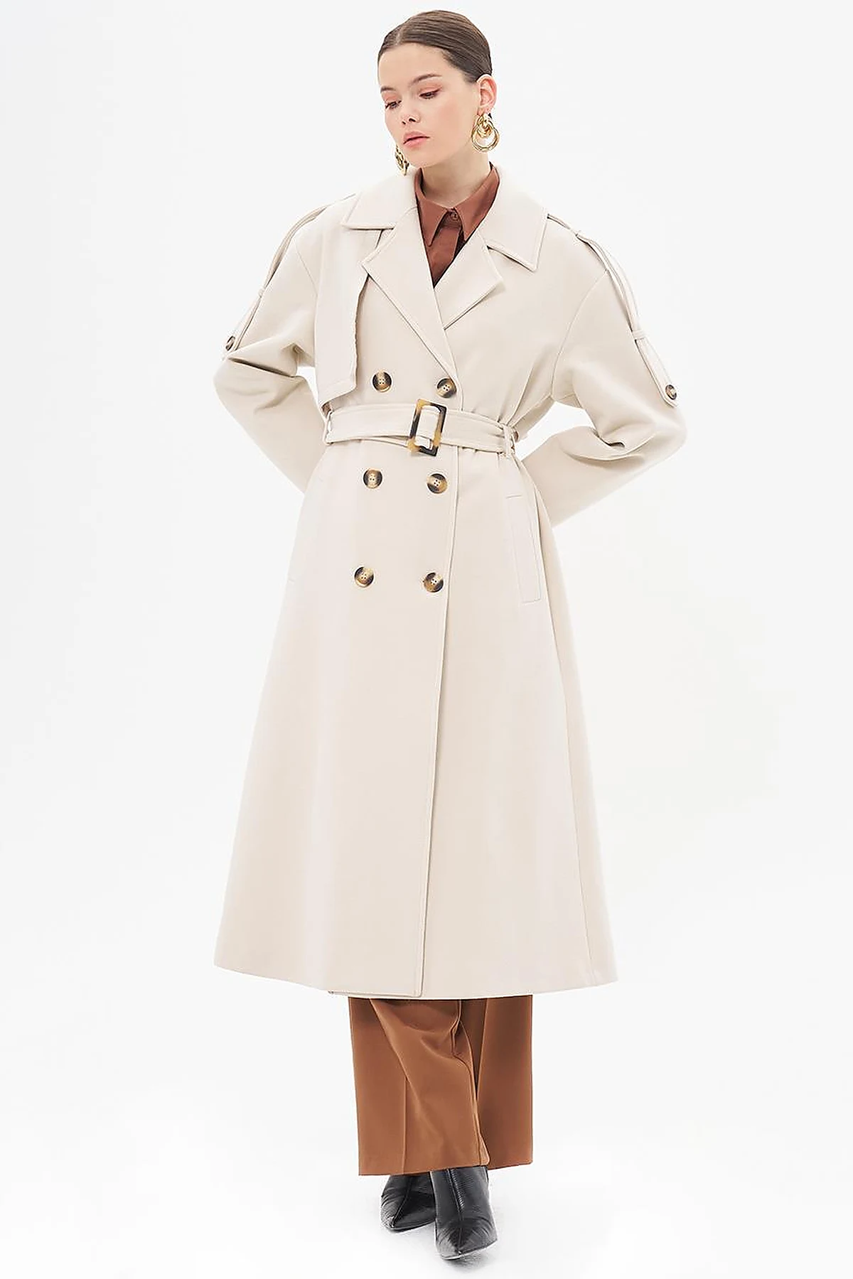 Men's Collar Buckle Wool Coat Stone