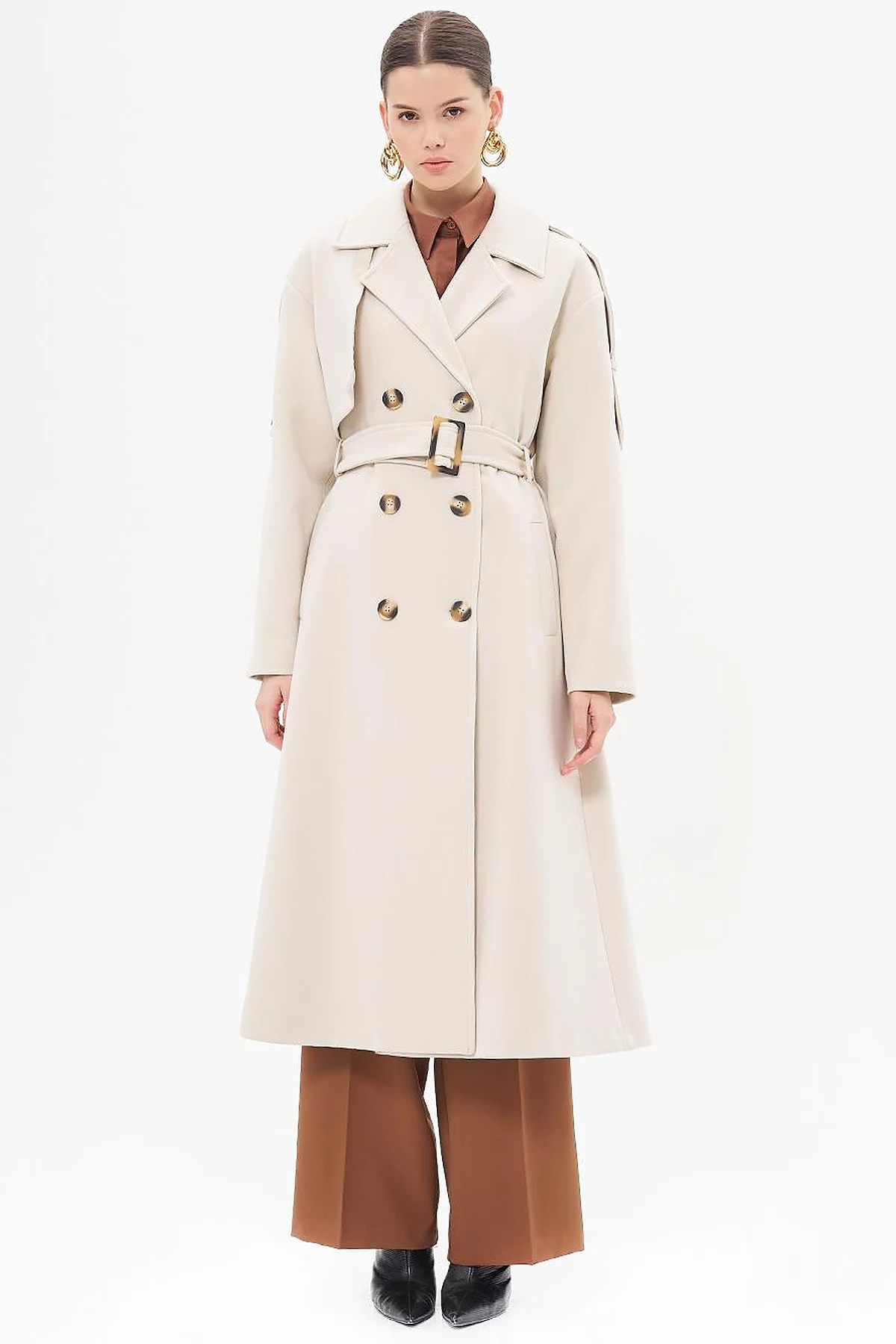 Men's Collar Buckle Wool Coat Stone