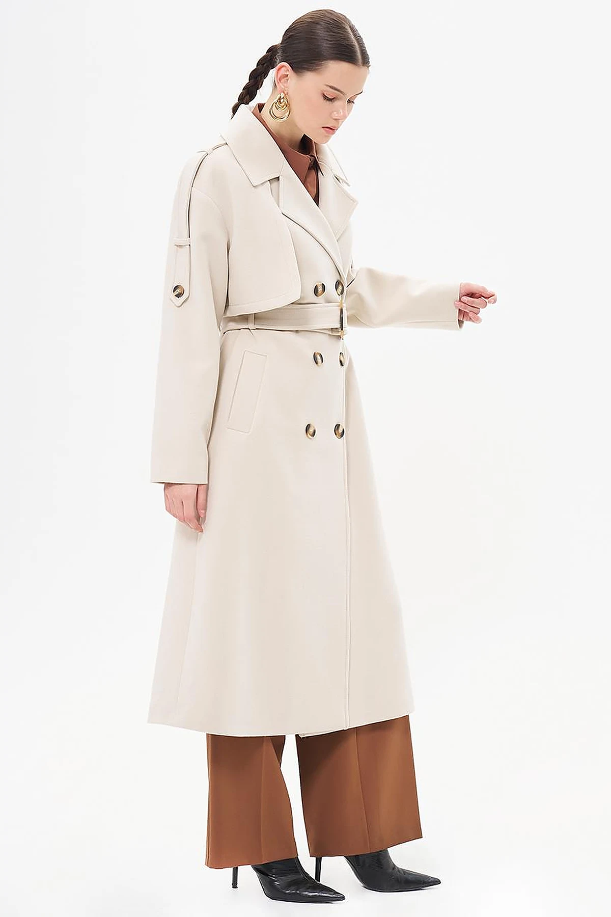 Men's Collar Buckle Wool Coat Stone
