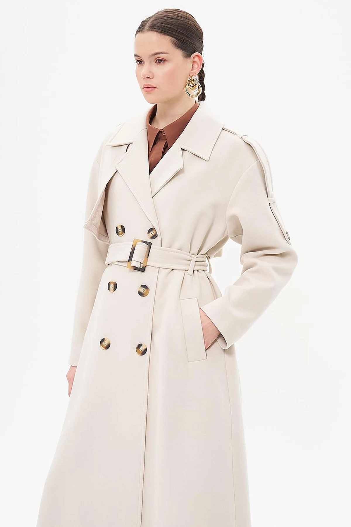 Men's Collar Buckle Wool Coat Stone