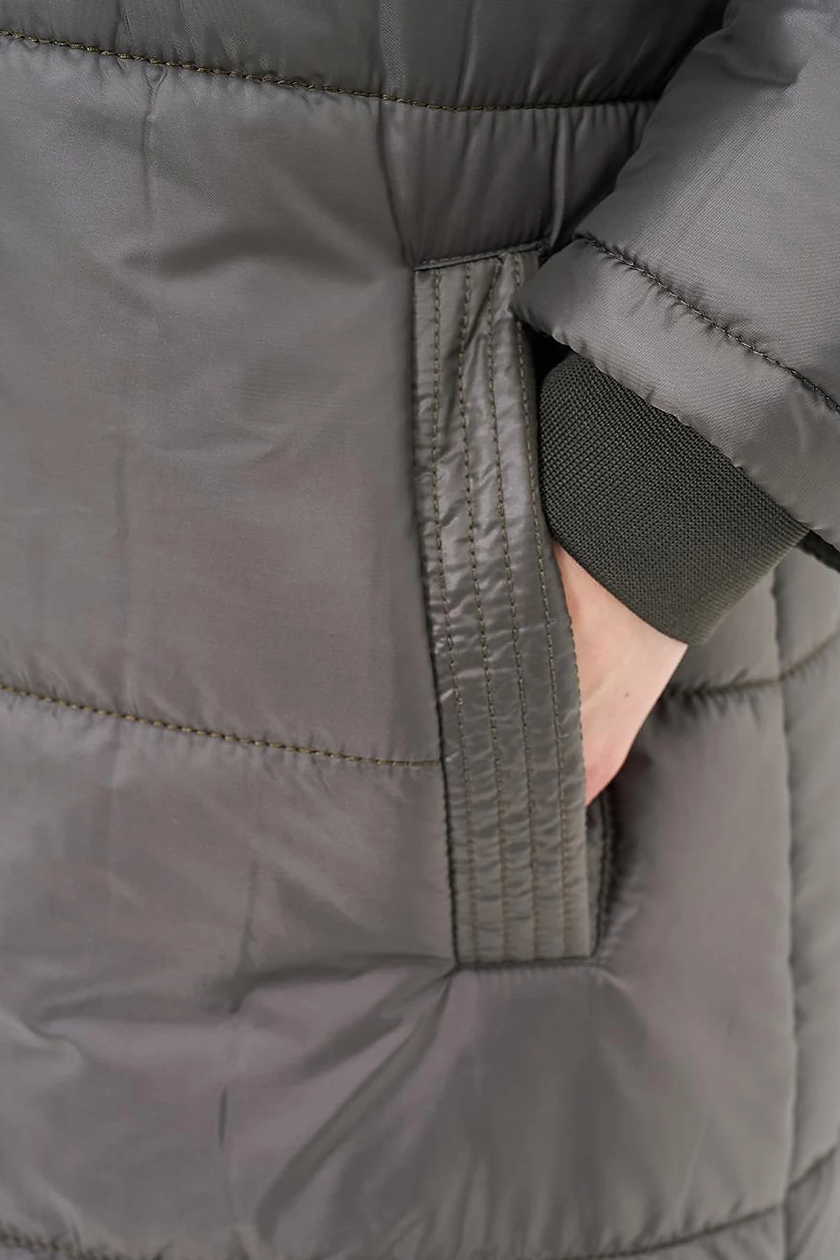 Suni Kürk Detaylı Kapitone Anorak Mont Haki