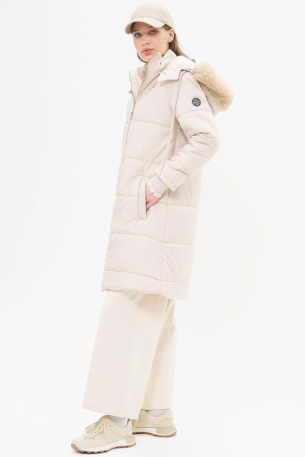 Quilted Anorak Coat with Faux Fur Detail Stone