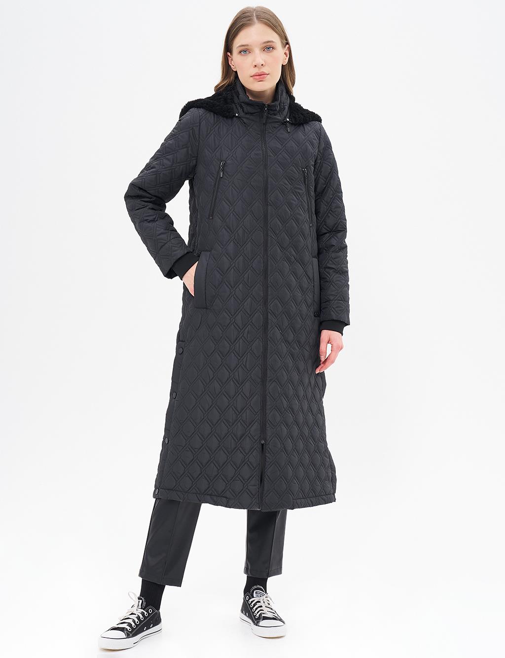 Hooded Quilted Coat Black 