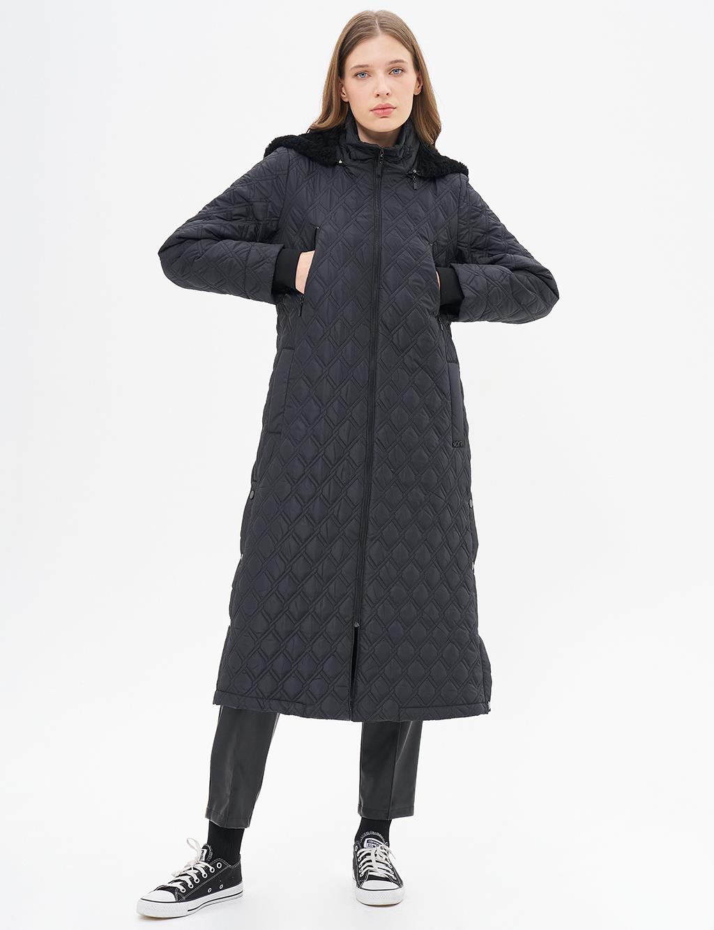 Hooded Quilted Coat Black 