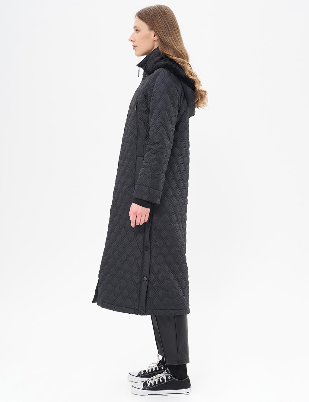 Hooded Quilted Coat Black 