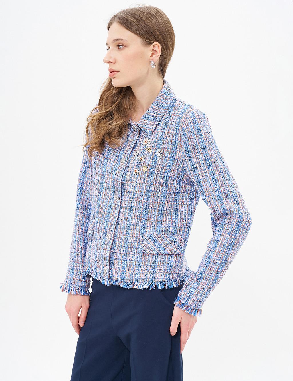 Flap Pocket Tweed Jacket Aviator Blue