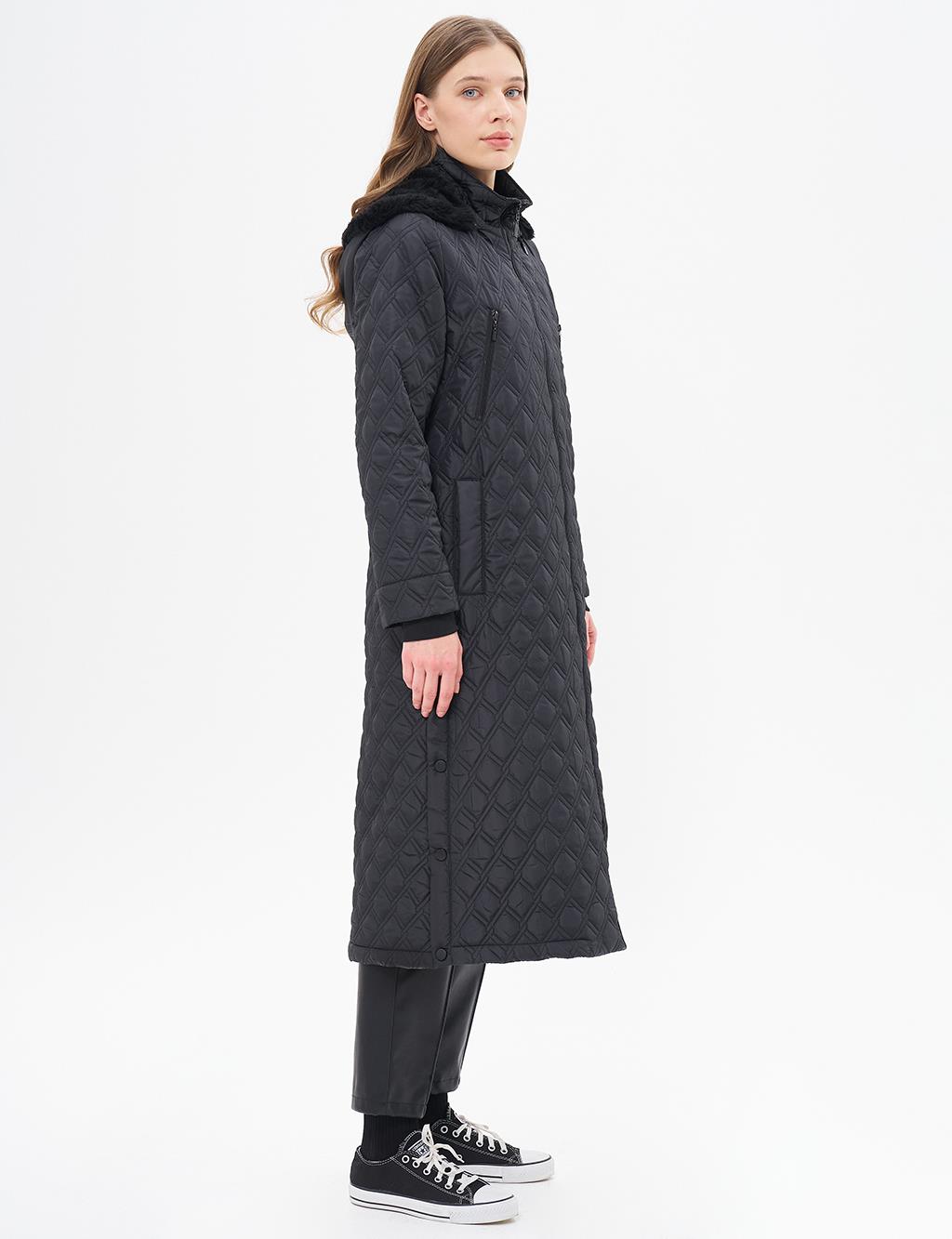 Hooded Quilted Coat Black 