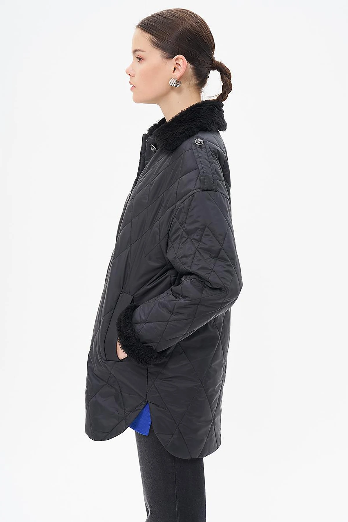 Epaulette Detailed Quilted Coat Black