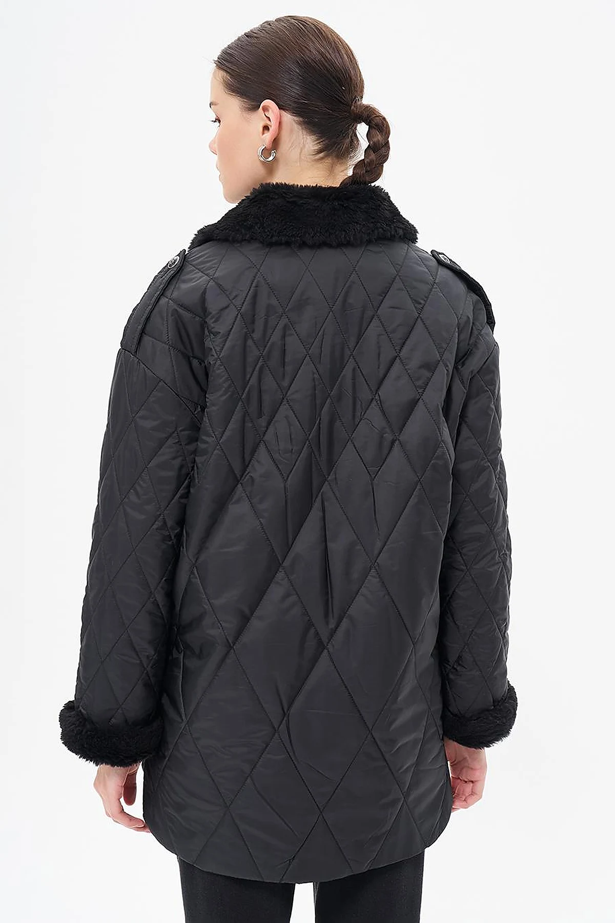 Epaulette Detailed Quilted Coat Black