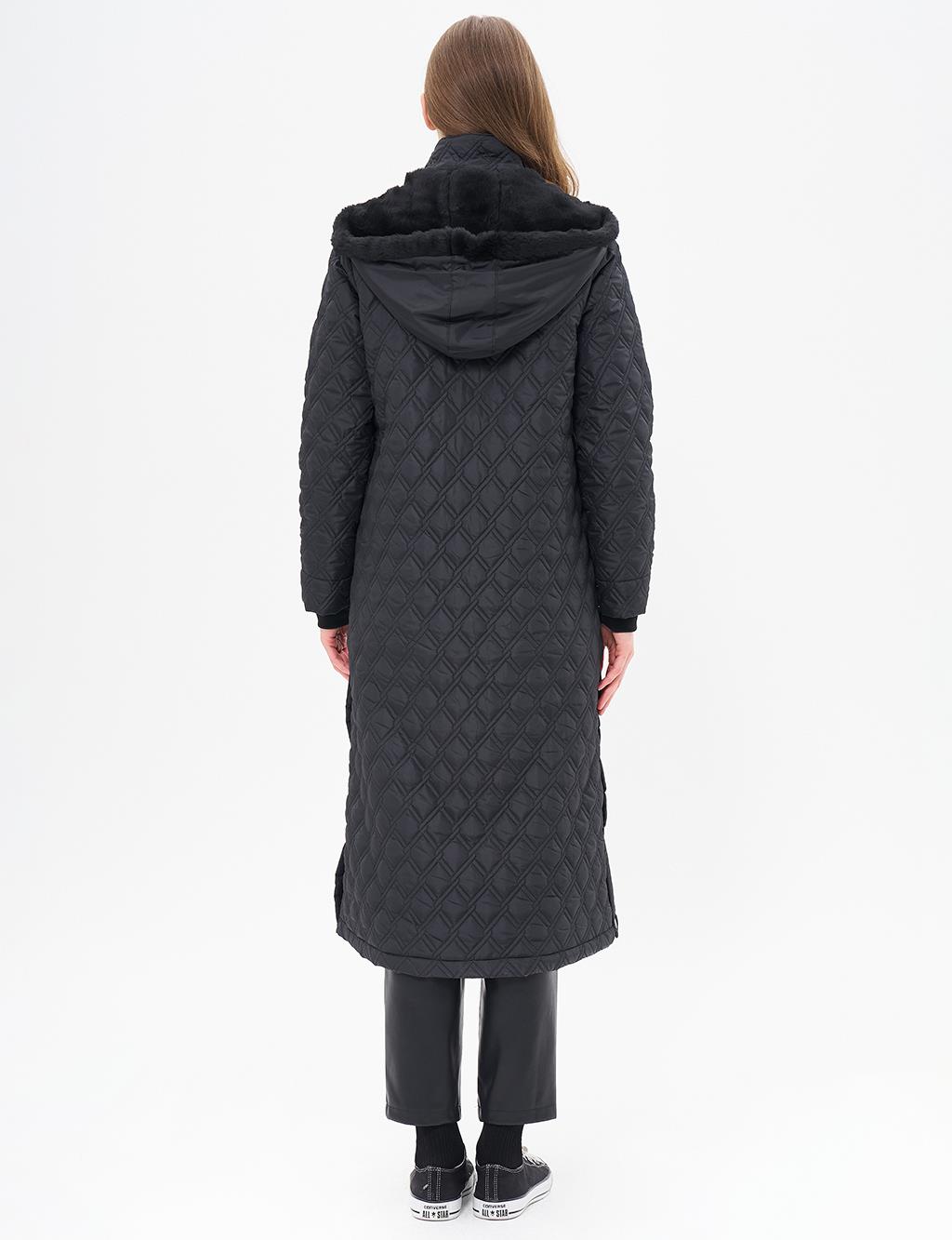 Hooded Quilted Coat Black 