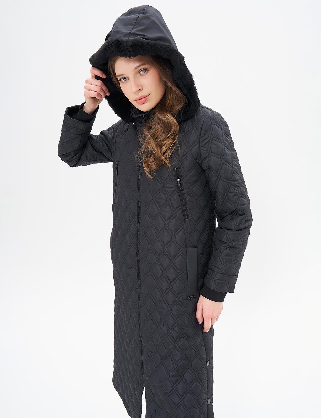 Hooded Quilted Coat Black 