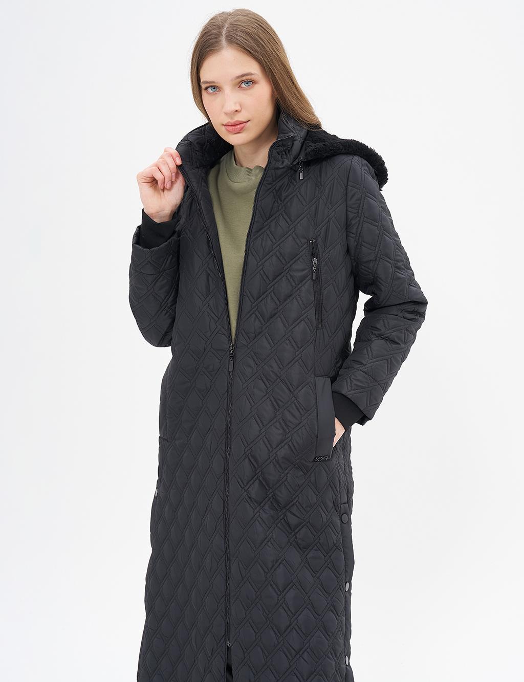 Hooded Quilted Coat Black 