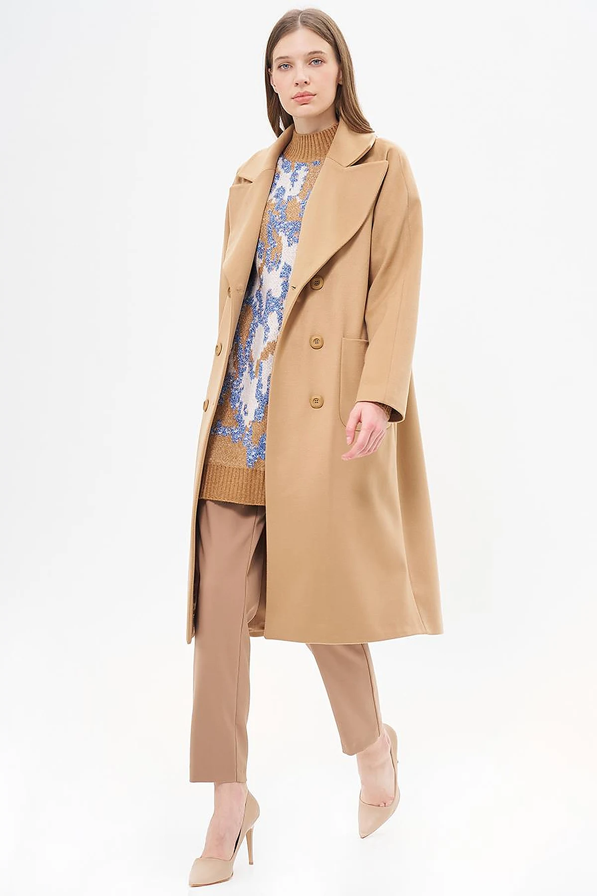 Erkek Yaka Reglan Kol Kaşe Kaban Camel 