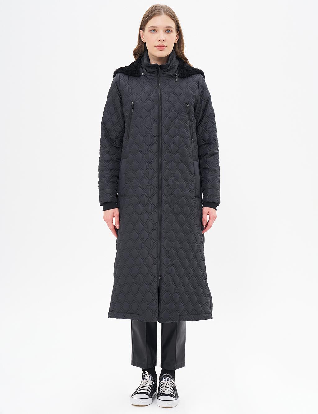 Hooded Quilted Coat Black 