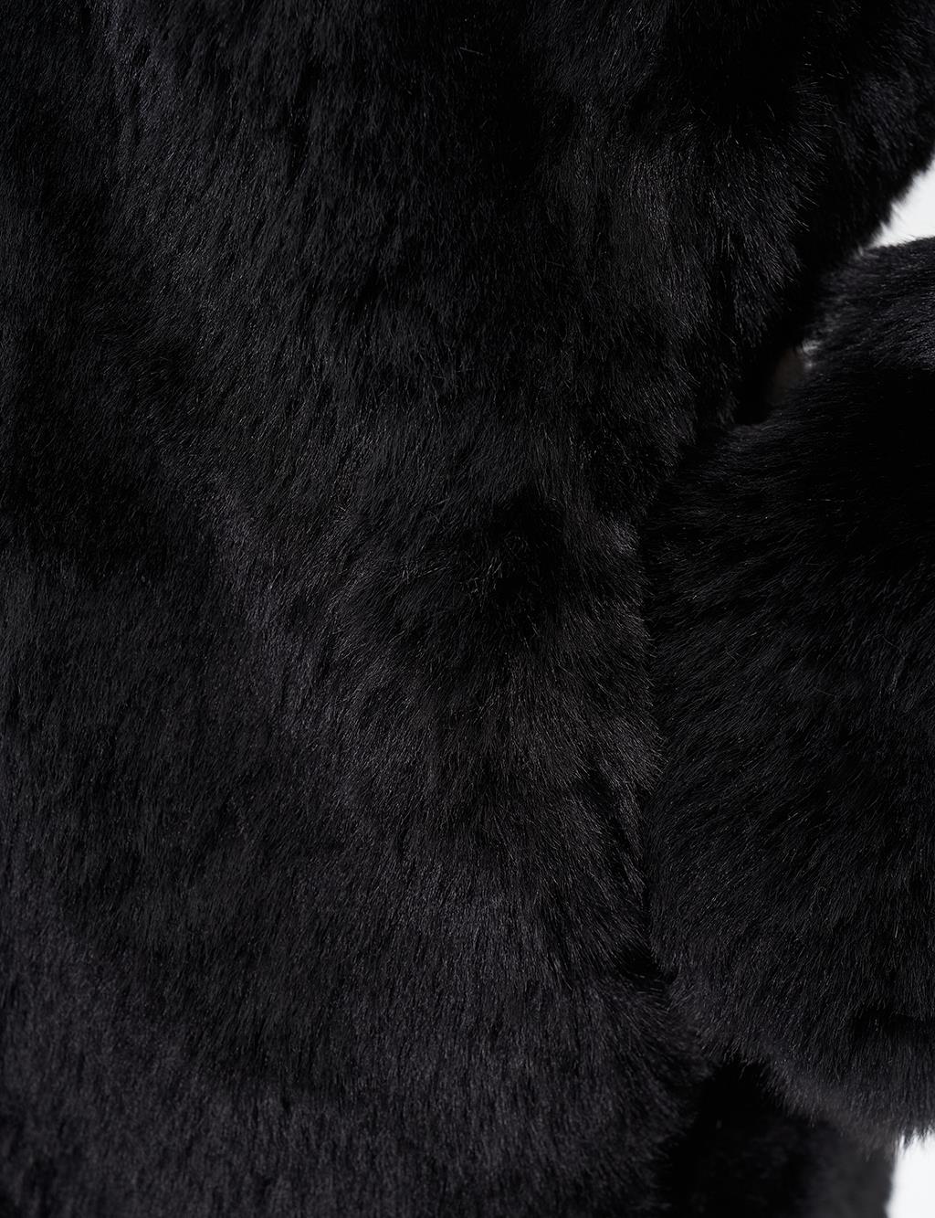 Wide Collar Fur Coat Black