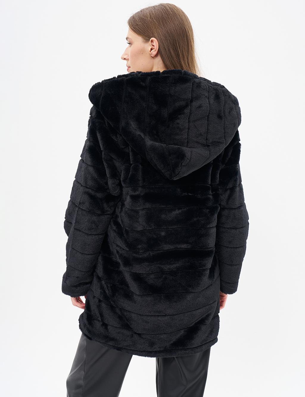 Hooded Plush Coat Black