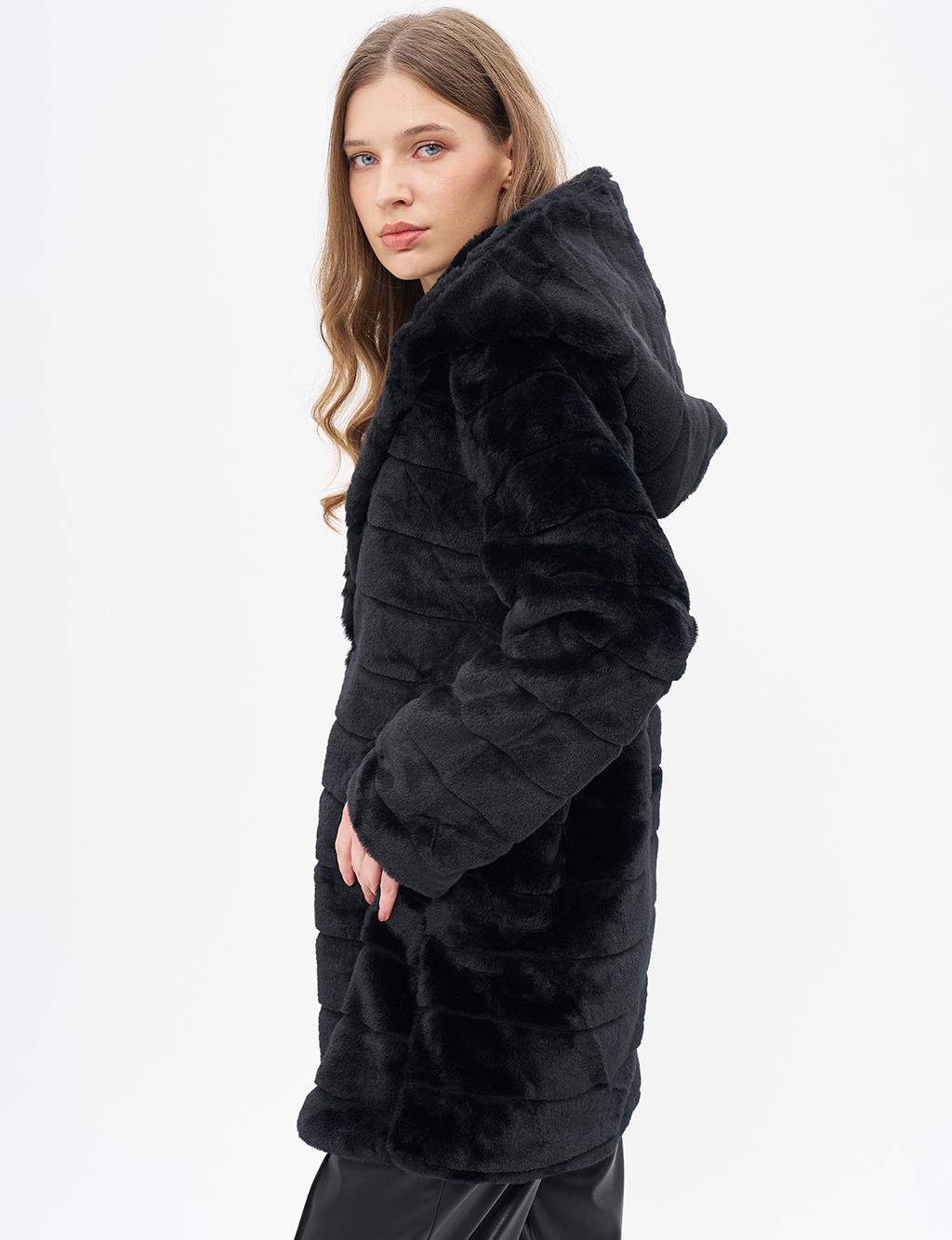 Hooded Plush Coat Black