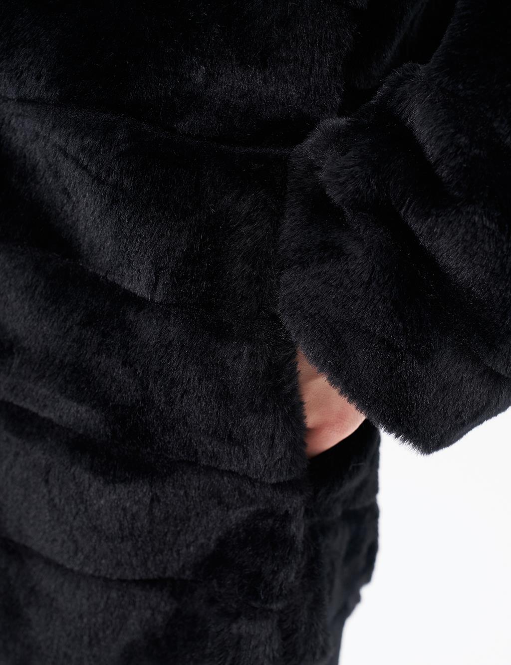 Hooded Plush Coat Black