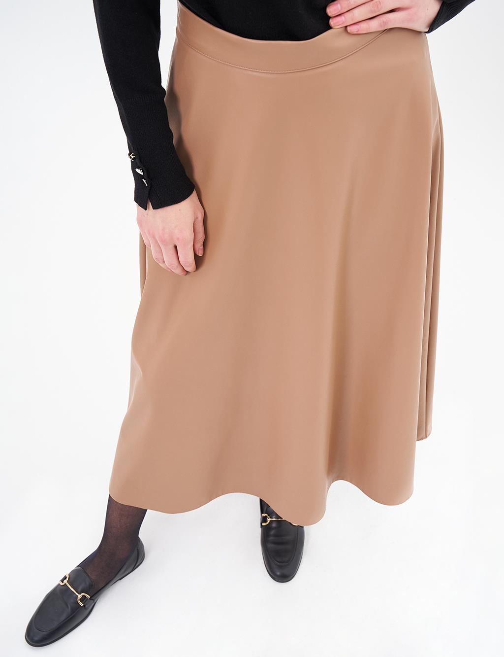 High Waist Faux Leather Skirt Beige