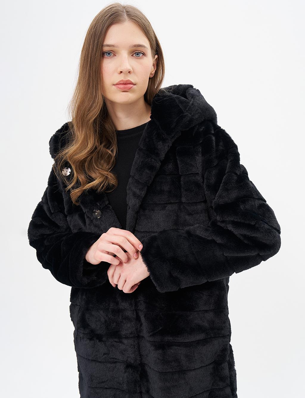 Hooded Plush Coat Black