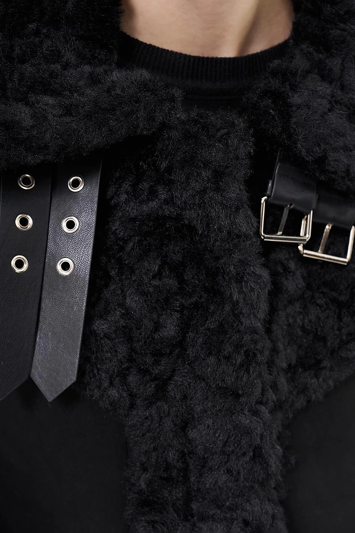 Stand-up Collar Bag Pocket Plush Coat Black