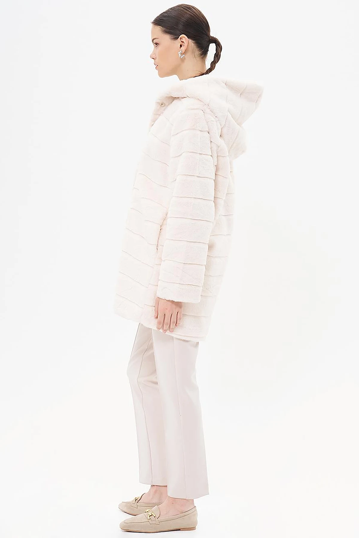 Hooded Plush Coat Ecru