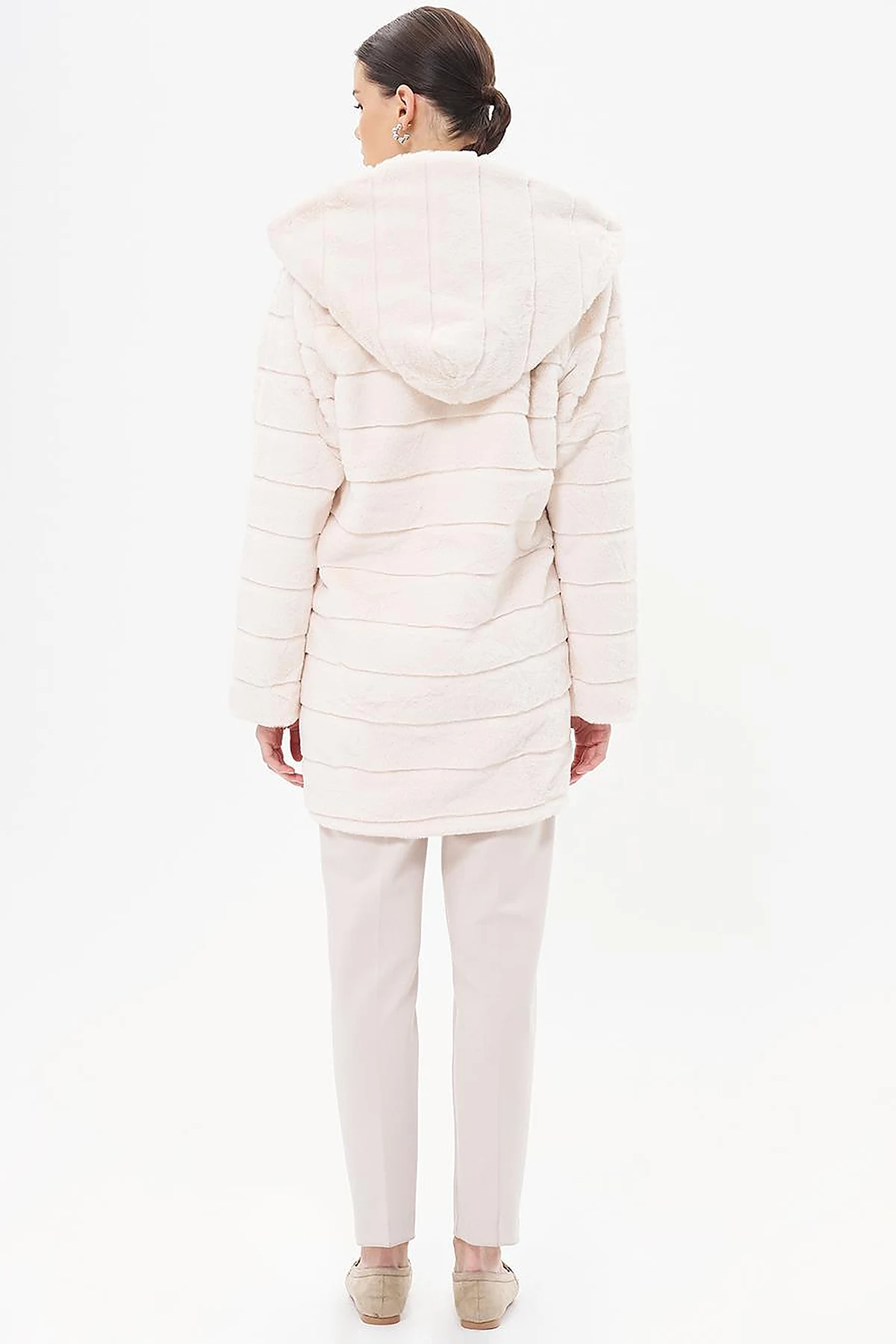 Hooded Plush Coat Ecru