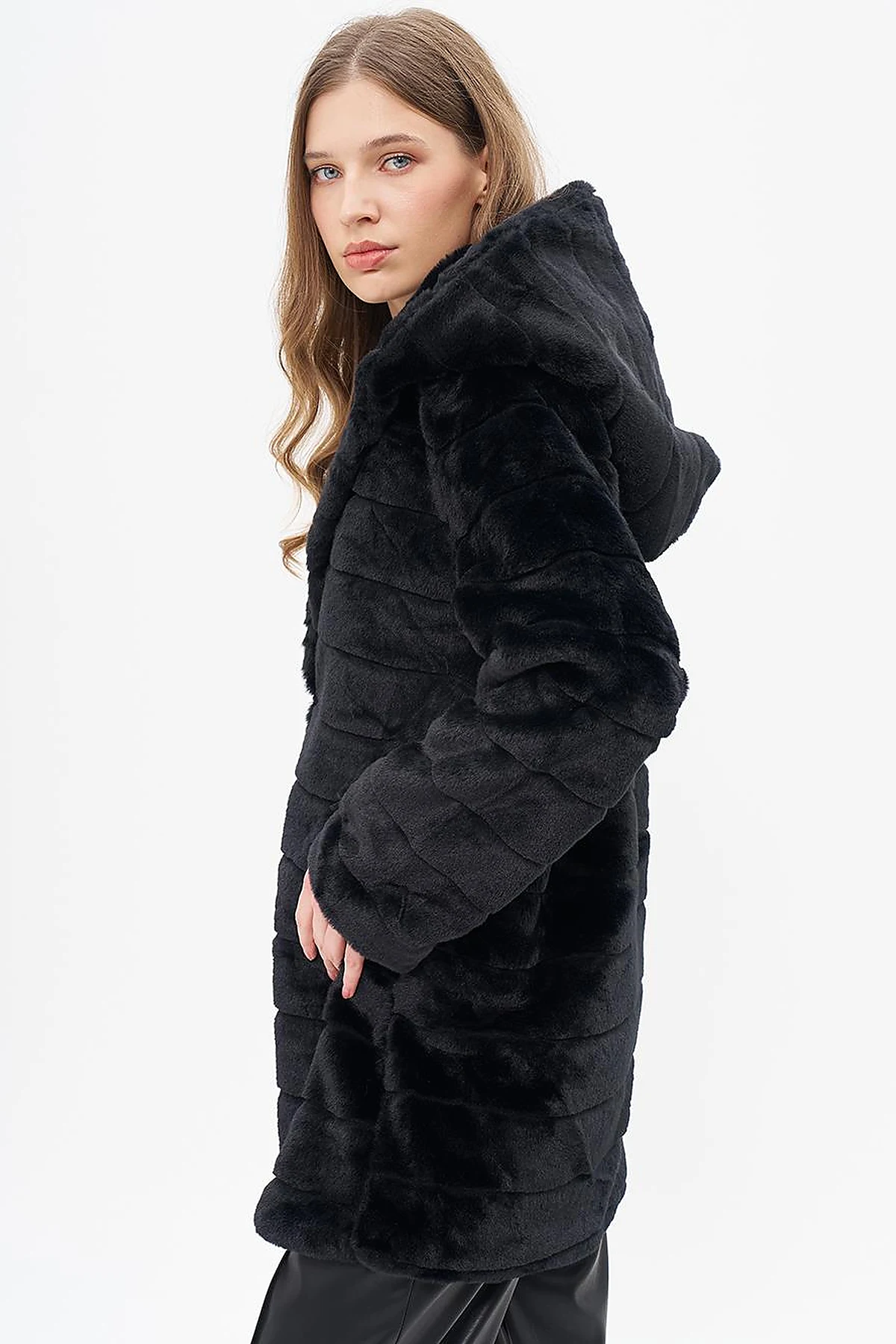 Hooded Plush Coat Black