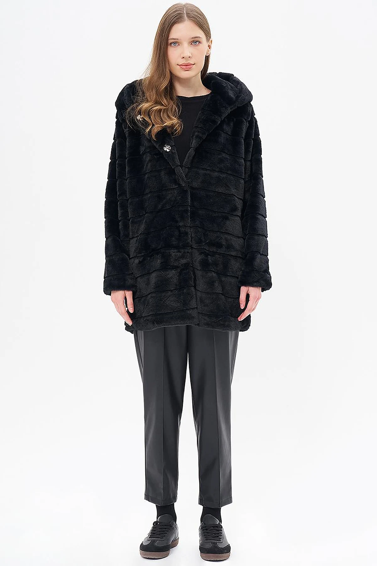 Hooded Plush Coat Black