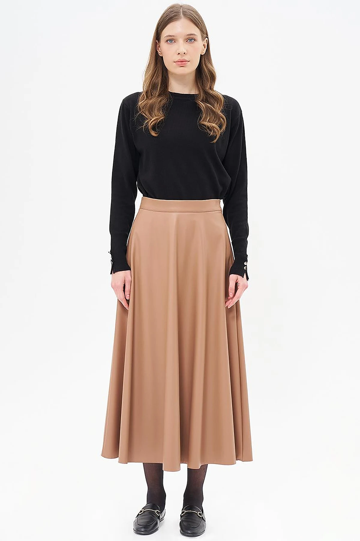 High Waist Faux Leather Skirt Beige