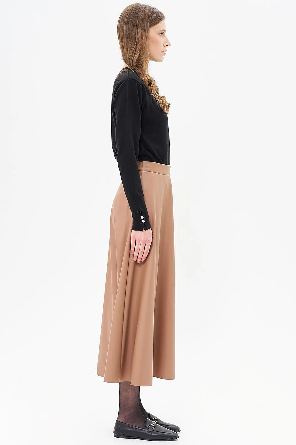High Waist Faux Leather Skirt Beige