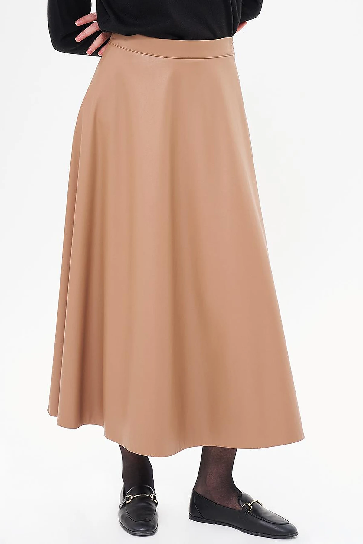 High Waist Faux Leather Skirt Beige