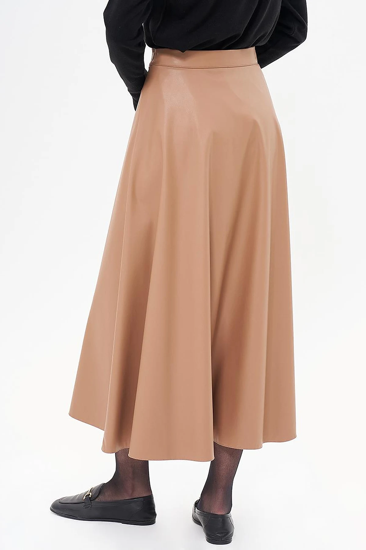 High Waist Faux Leather Skirt Beige