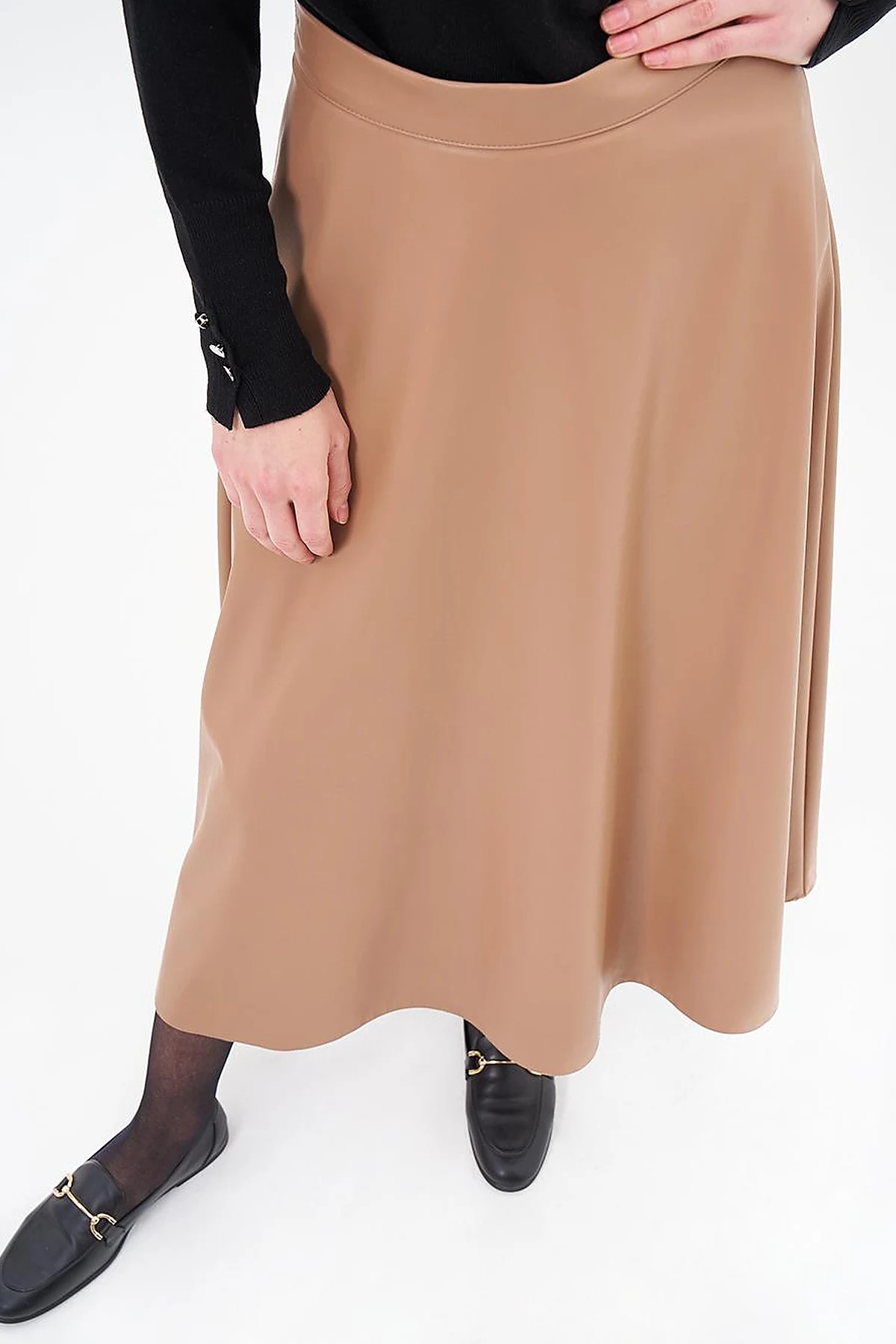 High Waist Faux Leather Skirt Beige