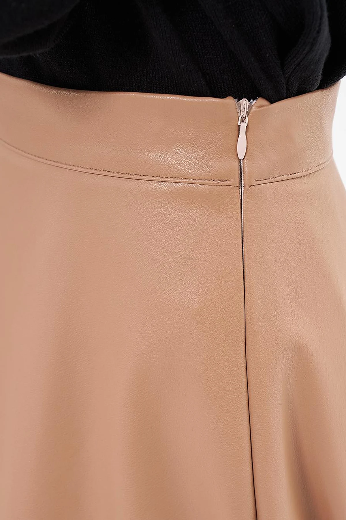 High Waist Faux Leather Skirt Beige