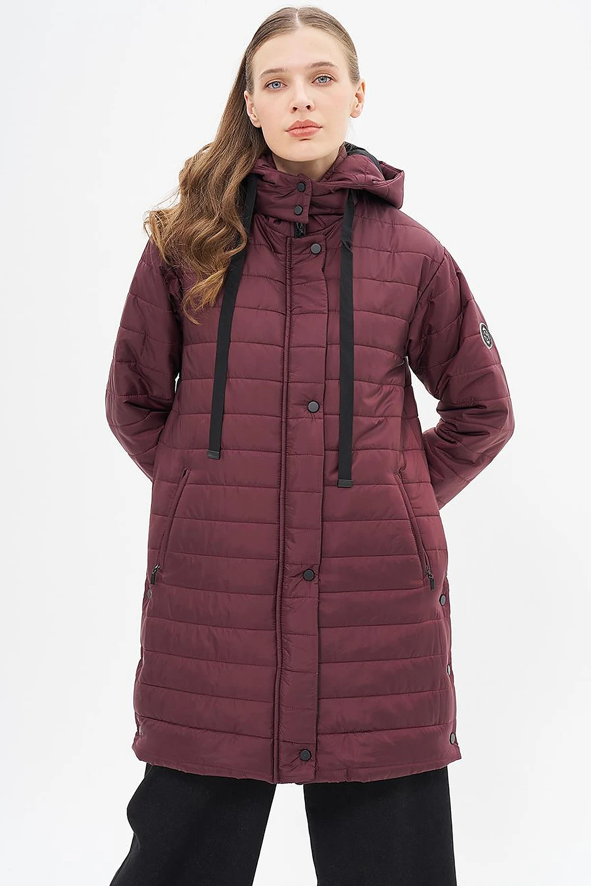 High Collar Hooded Anorak Coat Plum